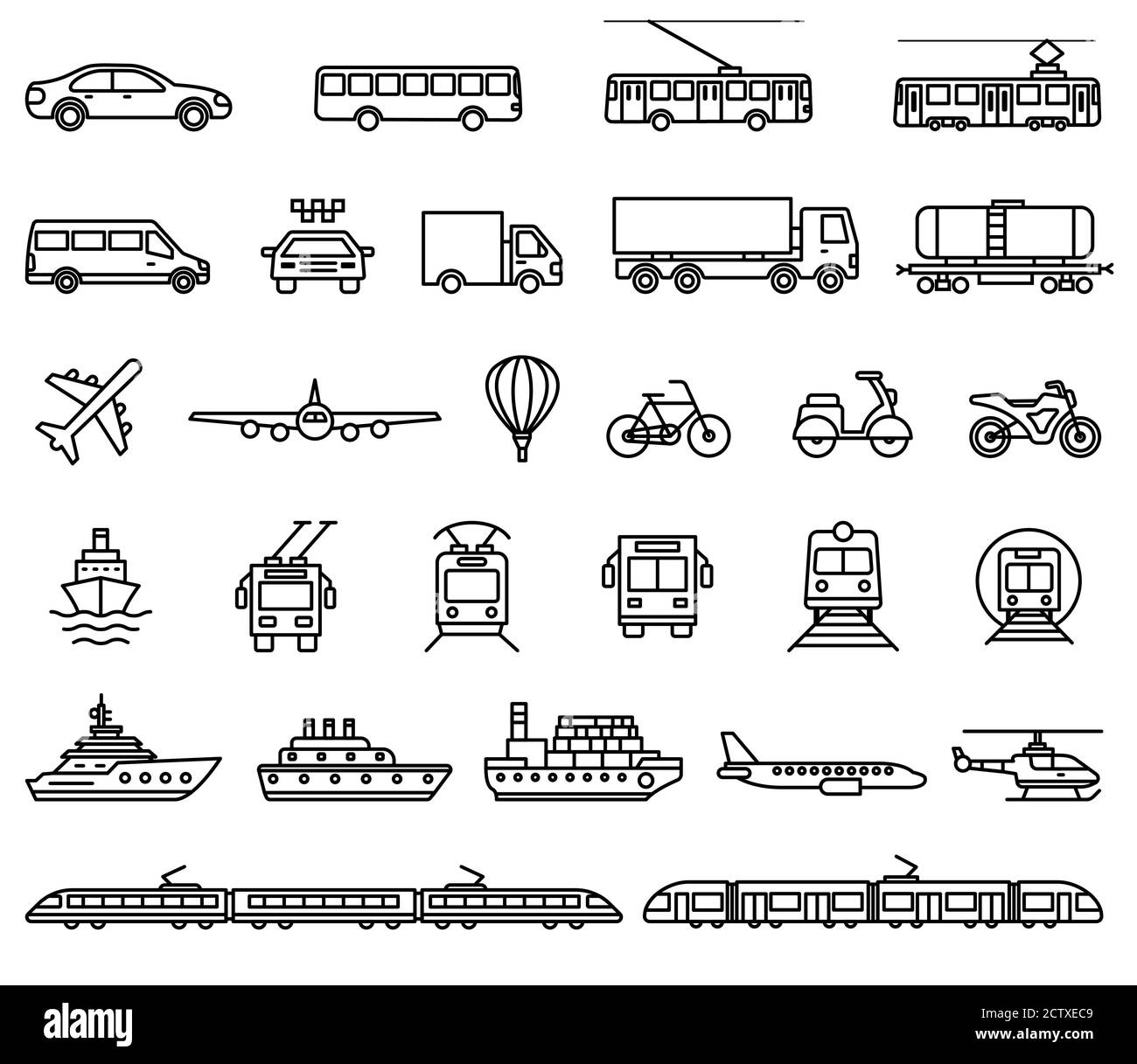 Icone di trasporto. Raccolta di illustrazioni vettoriali isolate Illustrazione Vettoriale