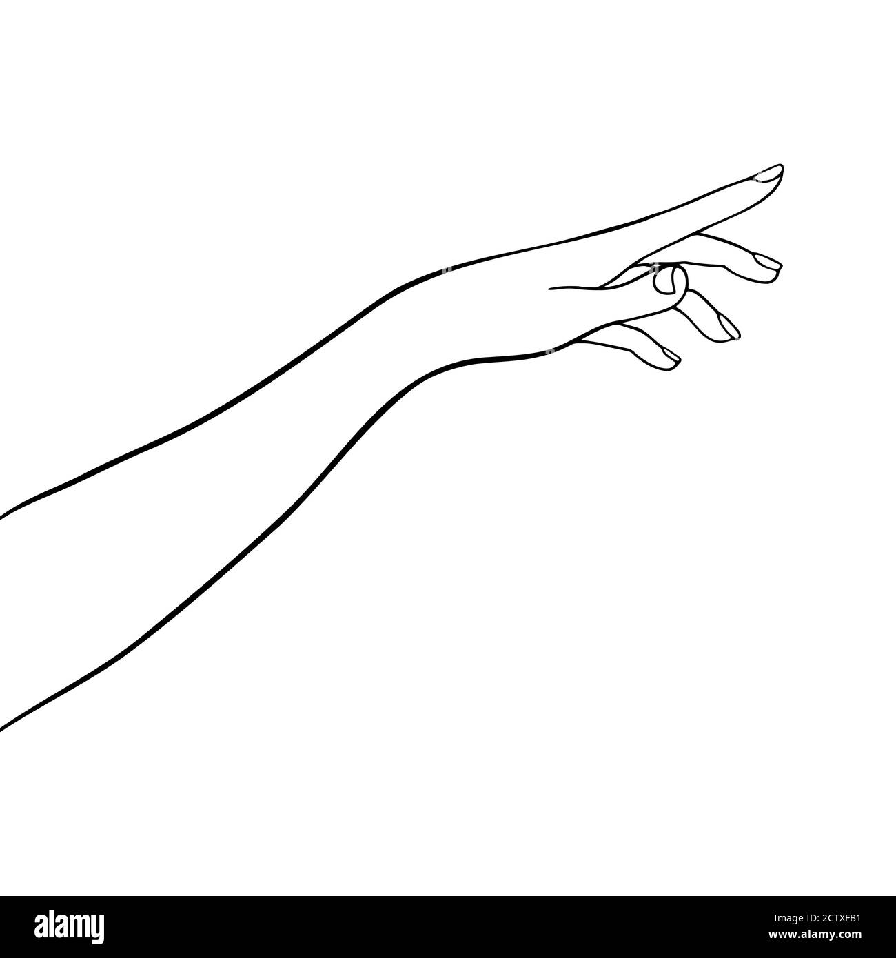 Donna a mano bianca e nera con silhouette vettoriale a dito. Logo femminile. Disegno di linea Fist. Femmina Giovane e bellezza. Illustrazione Vettoriale