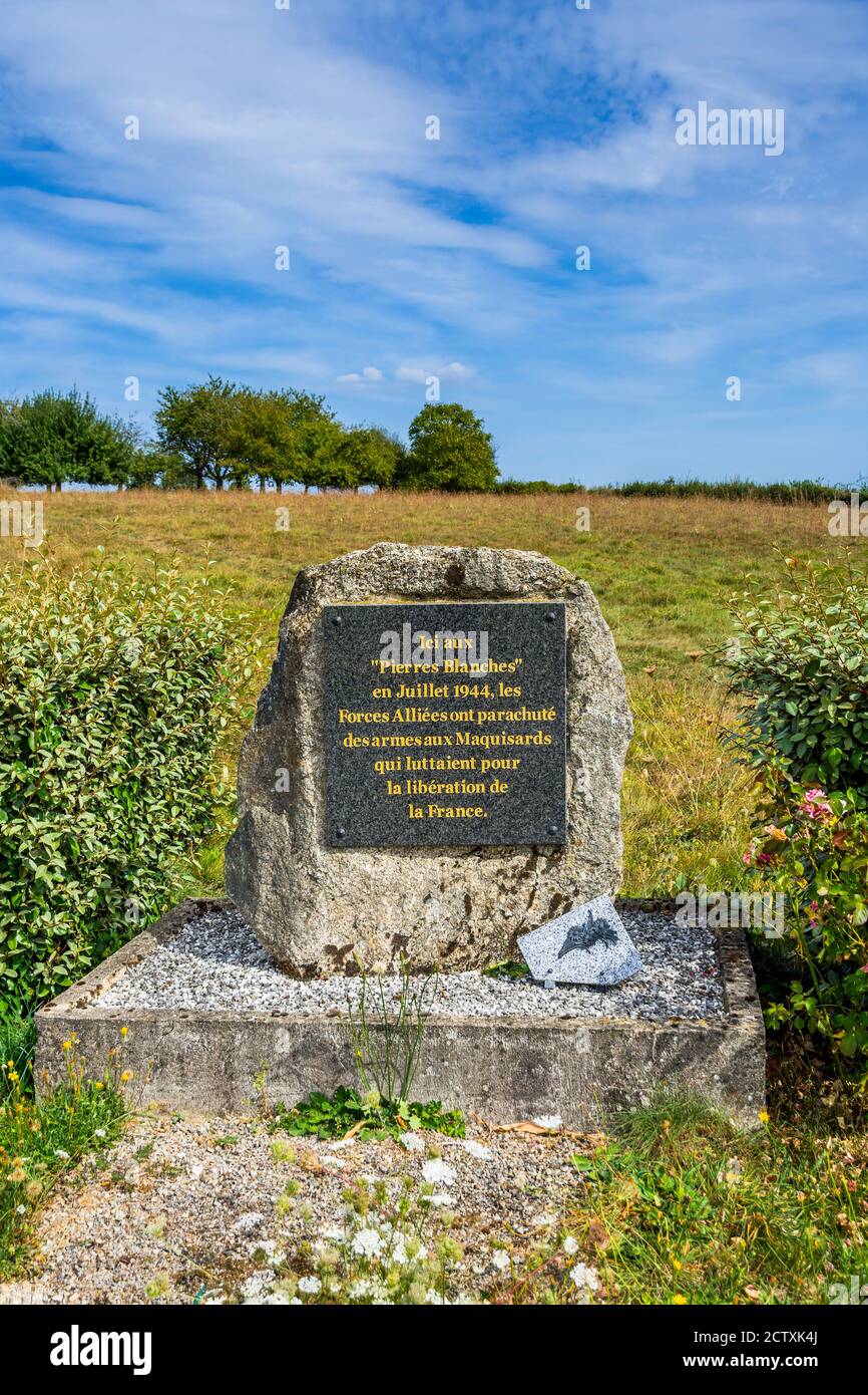 Memoriale alle forze alleate che paracadutano i combattenti della resistenza nella Francia centrale durante la seconda guerra mondiale - Creuse (23), Francia. Foto Stock