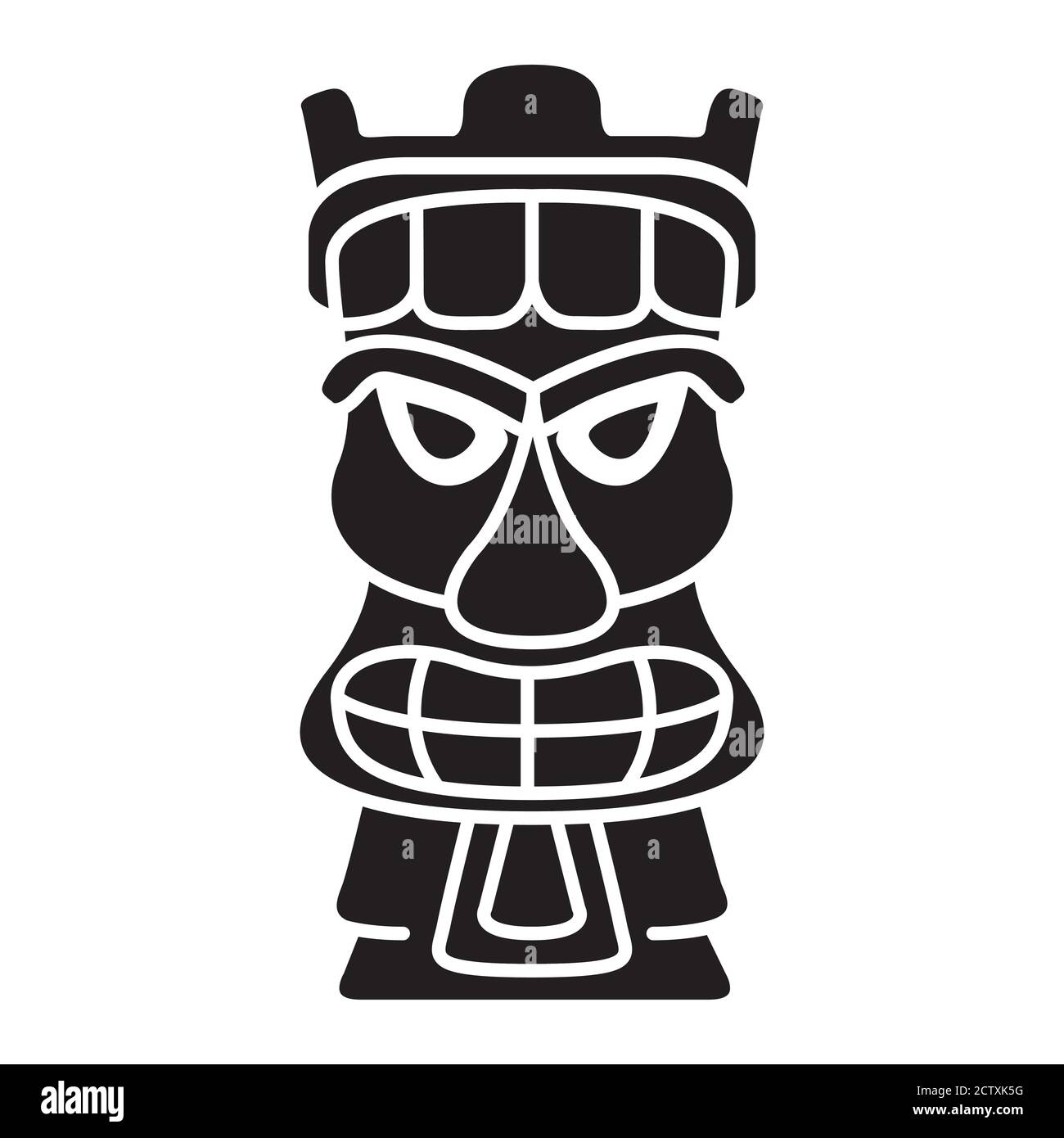 Maschera scary tiki polinesia etnica fatta di legno. Tribale etnico nero silhouette bianca. Illustrazione Vettoriale