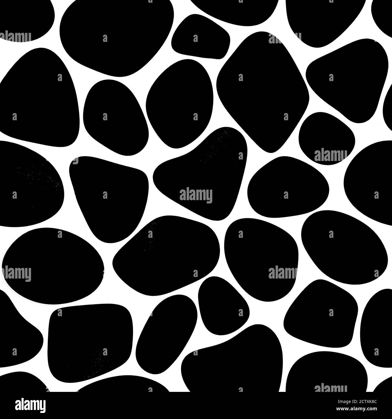 Motivo senza giunture di pietre di colore nero elementi isolati su sfondo bianco. Bianco e nero disegnati a mano astratti rocce illustrazione texture arte Foto Stock