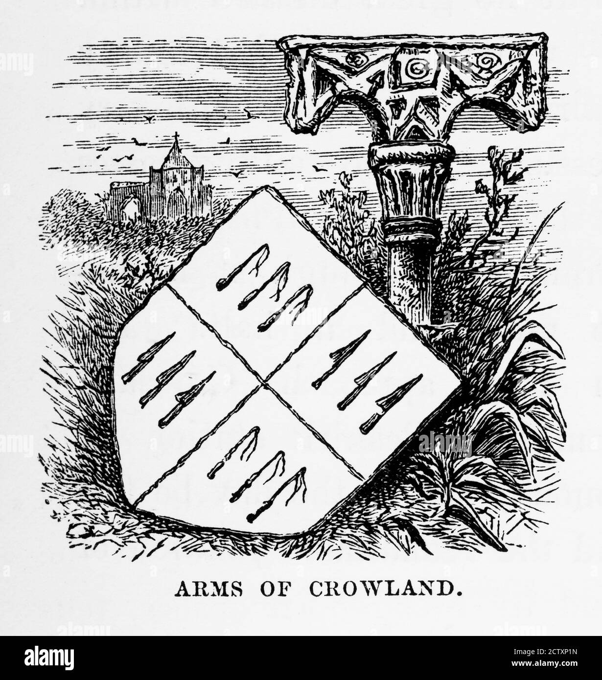 Crowland Coat of Arms, incisione vittoriana Foto Stock