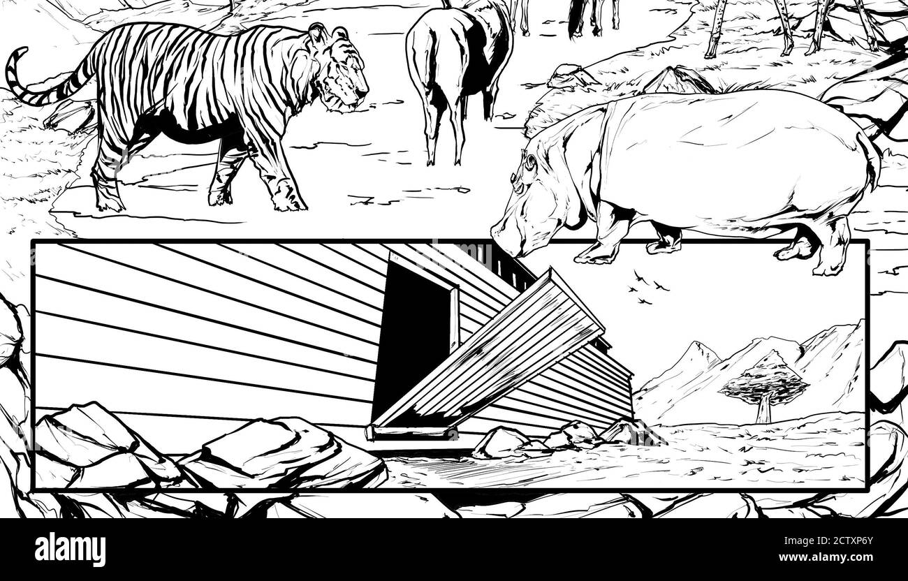 molti animali vanno all'arca Foto Stock