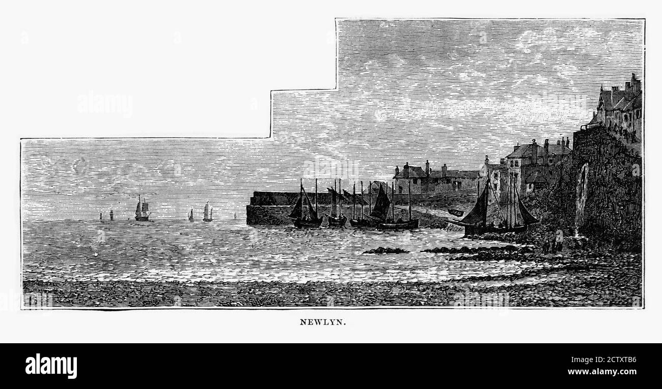 Newlyn, Inghilterra nella prima incisione vittoriana del XVIII secolo, circa 1840 Foto Stock