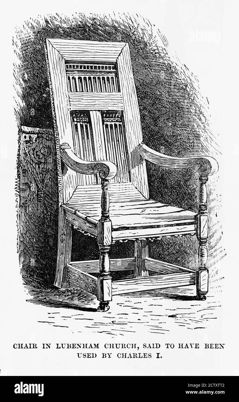 Sedia usata da re Carlo i a Naseby, Inghilterra Victorian Engraving, circa 1840 Foto Stock