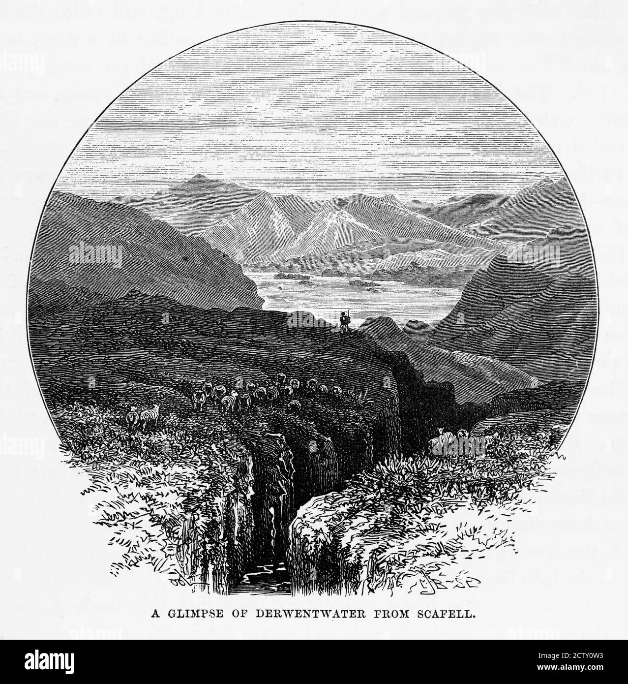 Derwent Water from Scafell, Keswick, England Victorian Engraving, 1840 Foto Stock