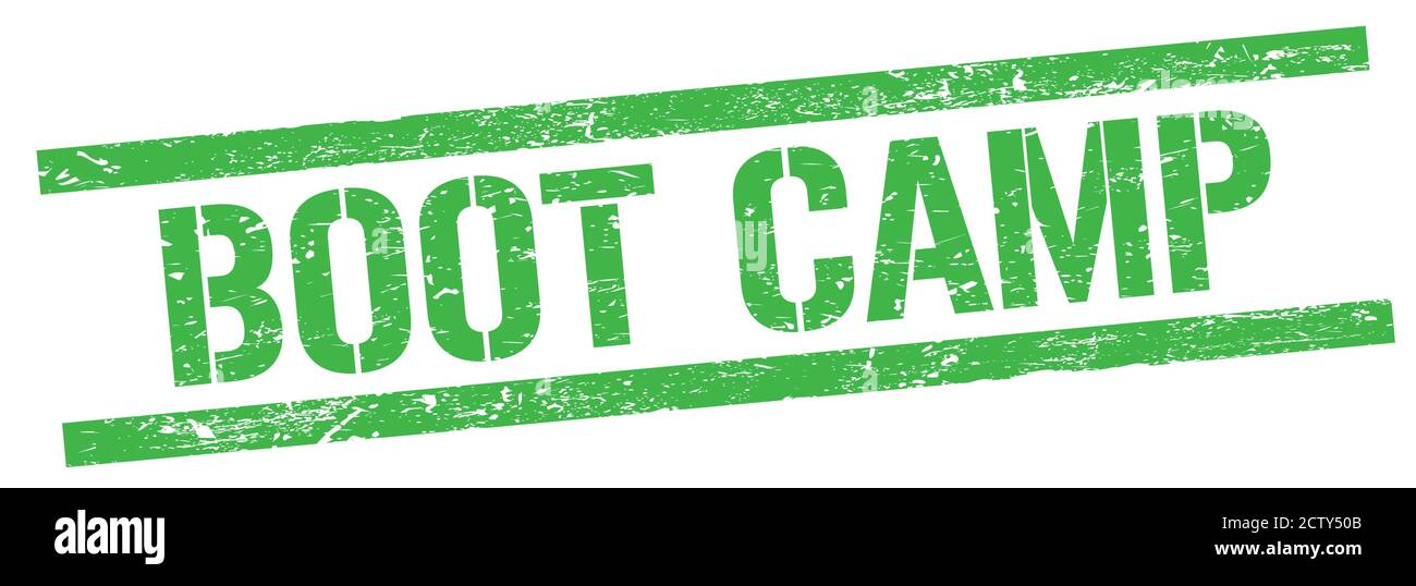 Testo BOOT CAMP sul simbolo verde del timbro rettangolare. Foto Stock