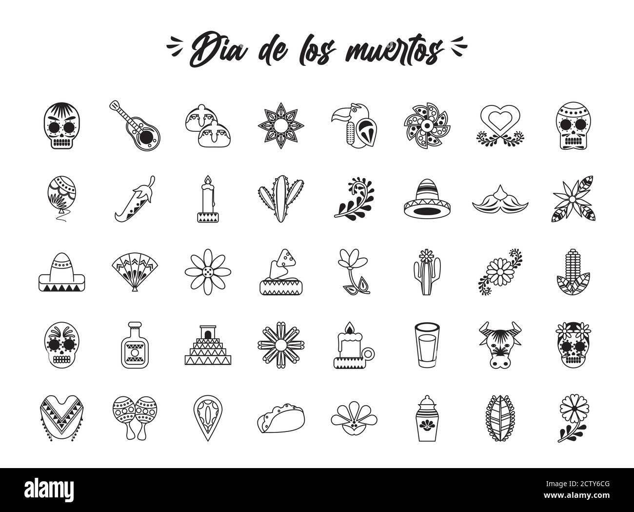 bundle di quattordici dia de los muertos set icone vettore disegno dell'illustrazione Illustrazione Vettoriale