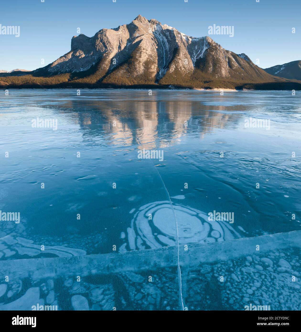Ghiaccio e bolle in un lago, Abraham Lake, Alberta, Canada Foto Stock