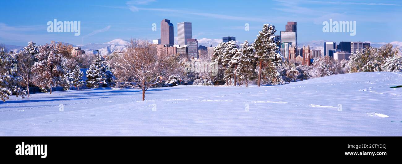 Denver città in inverno, Colorado, Stati Uniti Foto Stock