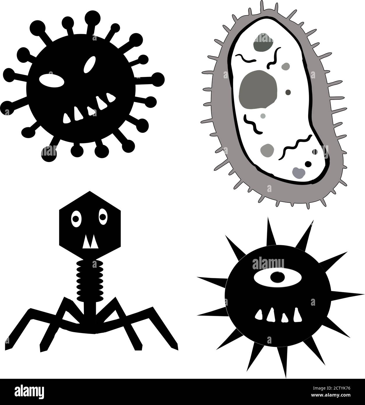 Immagine cartoon di virus e batteri (vettore) Foto Stock