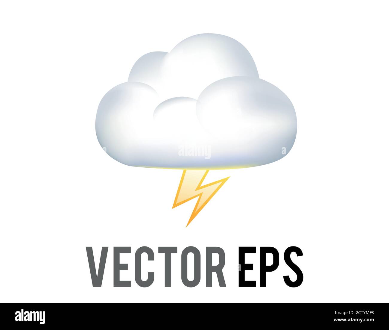 Il vettore isolato bianco tempesta nuvola icona con fulmine giallo il bullone lampeggia delnuvola di sotto Illustrazione Vettoriale