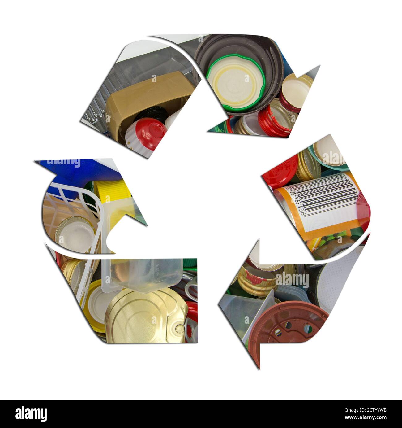 Rifiuti domestici di plastica per il riciclaggio, simbolo Foto Stock