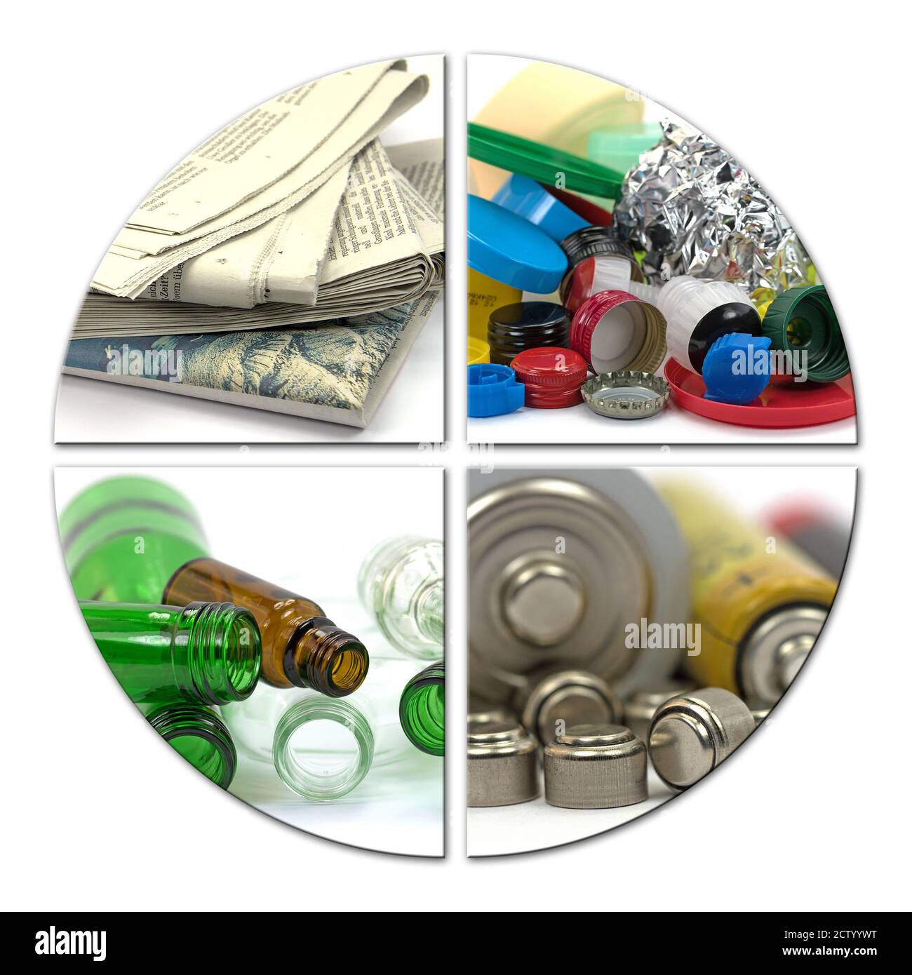 Rifiuti domestici, smistamento e riciclaggio, in un unico collage Foto Stock