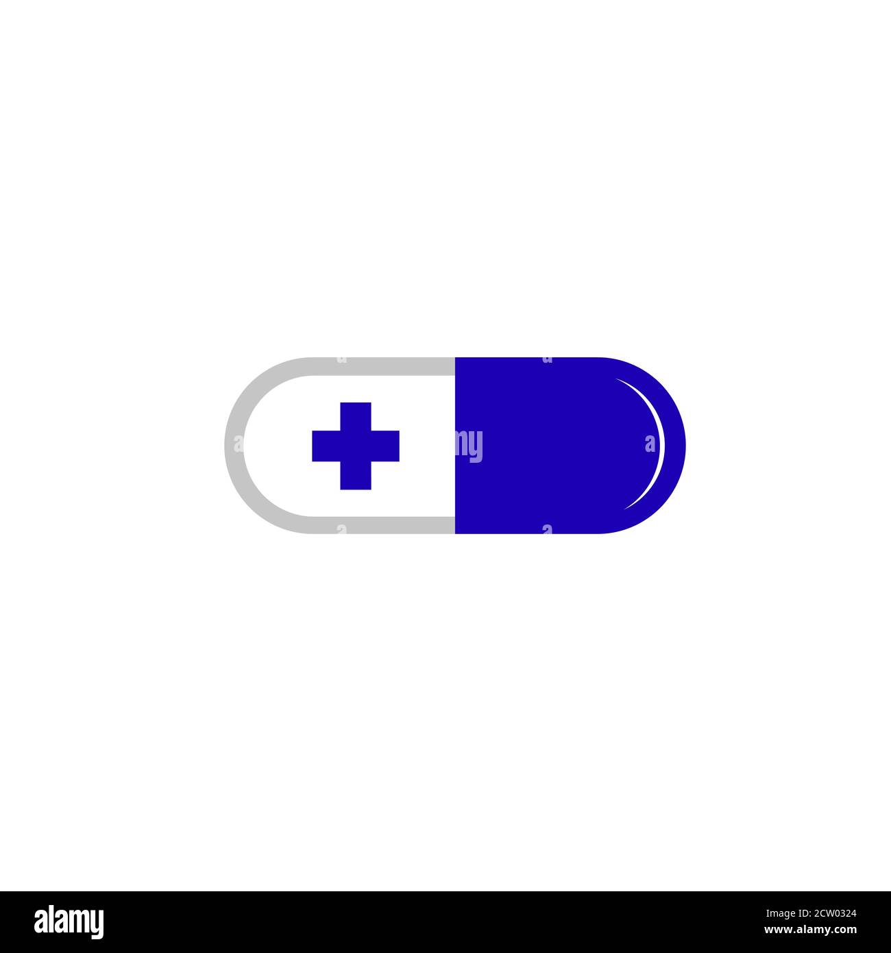 Il disegno del logo del vettore di illustrazione del medico più della capsula per l'assistenza sanitaria. Illustrazione Vettoriale