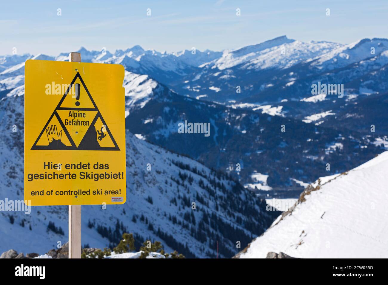 Fine della zona sciistica controllata, Nebelhorn, Allgäuer Alpen, Oberstdorf Foto Stock