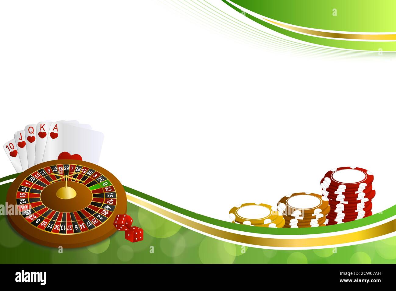 Sfondo astratto verde oro casinò roulette carte chip craps illustrazione vettore Illustrazione Vettoriale