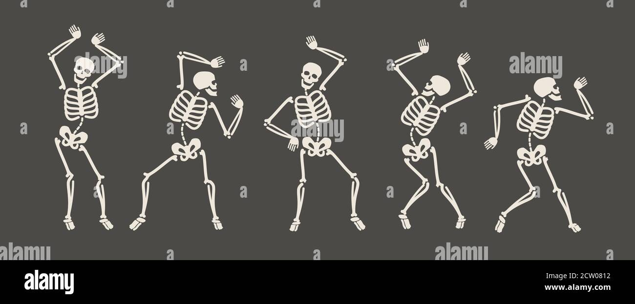 Divertenti scheletri che ballano. Giorno del morto, illustrazione vettoriale del concetto di Halloween Illustrazione Vettoriale