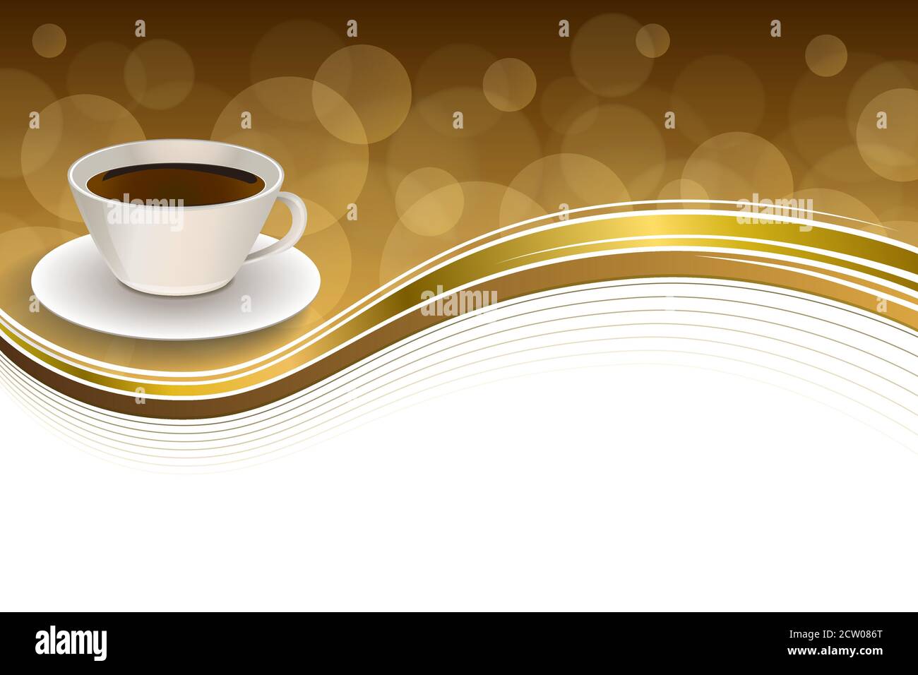 Astratto sfondo caffè tazza marrone oro nastro illustrazione cornice vettore Illustrazione Vettoriale