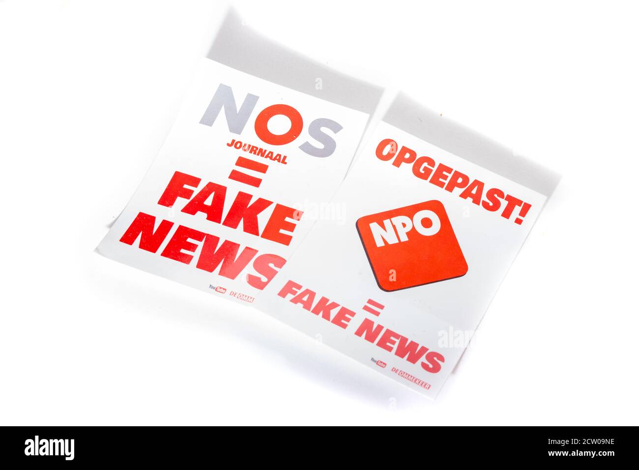 L'Aia, Paesi Bassi - 26 settembre 2020: Uno Sticker di NOS (nazionale di notizie trasmesse) eguaglia le notizie false Foto Stock