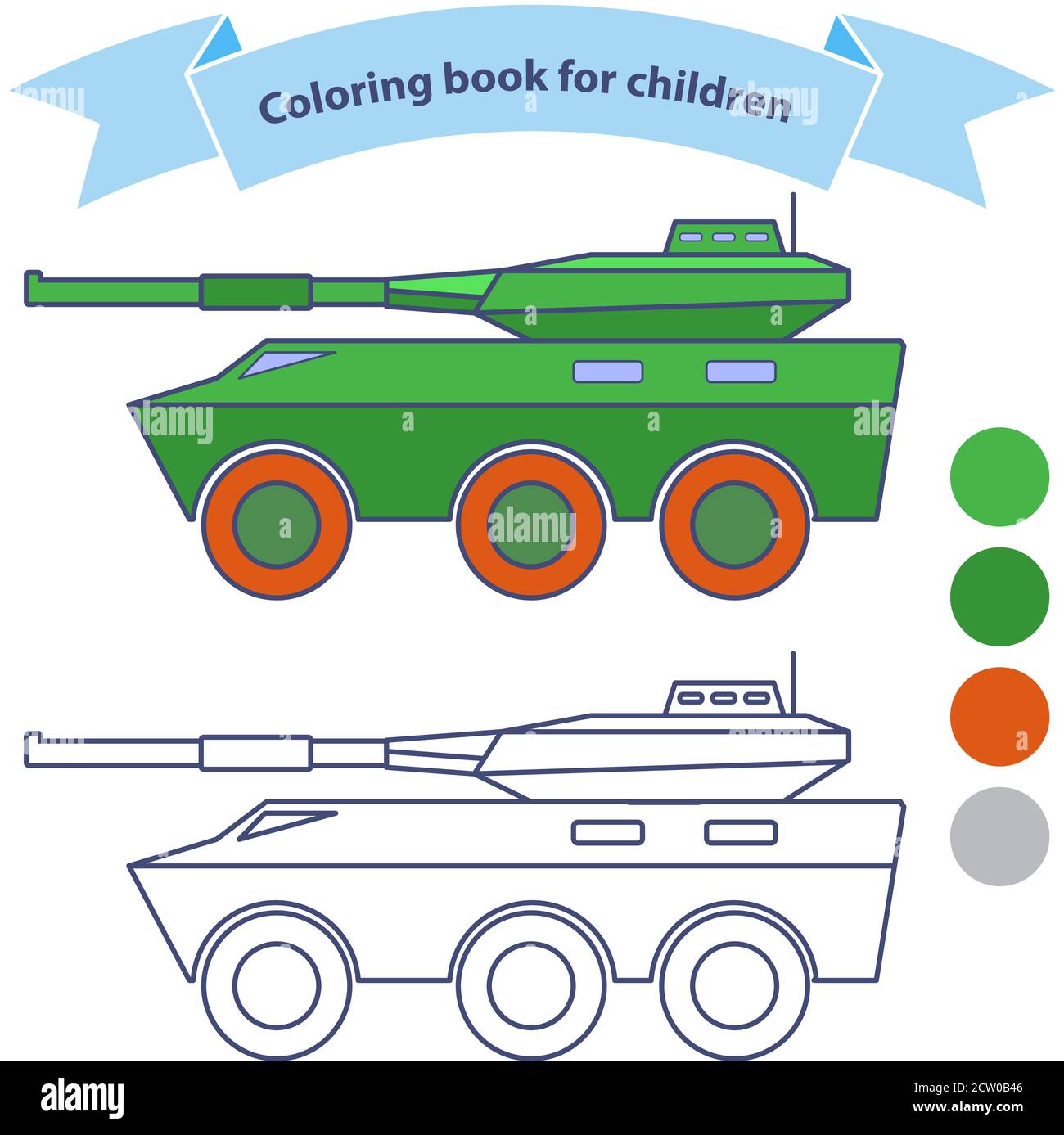 Veicolo da combattimento per fanteria. Giocattolo militare libro da colorare per bambini. Isolato su sfondo bianco. Illustrazione Vettoriale