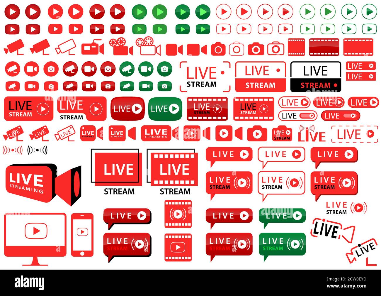 Pulsanti e icone per la trasmissione via Internet Illustrazione Vettoriale