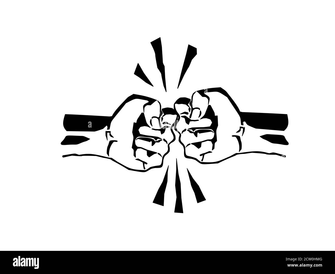 Illustrazione vettoriale di due pugni che combattono. Segno di conflitto. Simbolo di rivoluzione. Illustrazione Vettoriale
