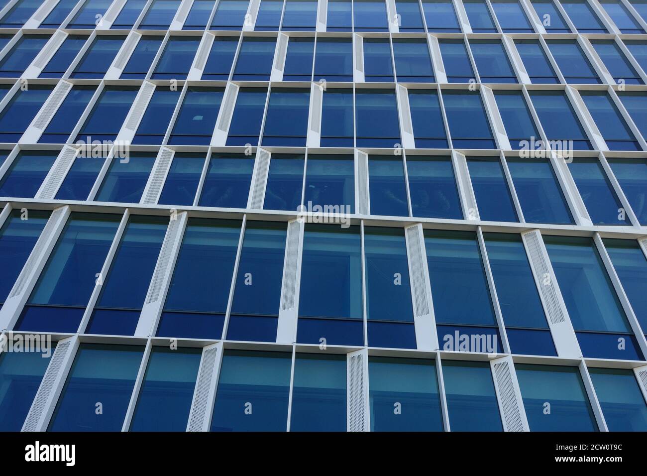 Carta da parati blu con finestre da ufficio, carta da parati moderna con finestre da edificio, Budapest, Ungheria Foto Stock