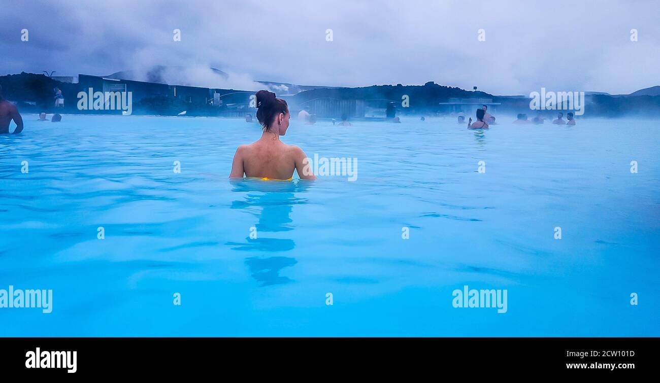 La Laguna Blu - complesso di bagni geotermici in Islanda. Foto Stock