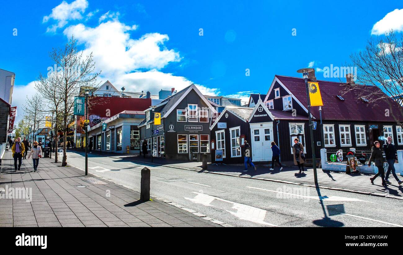 Paesaggio urbano di Reykjavik. Architettura della città. Islanda. Foto Stock