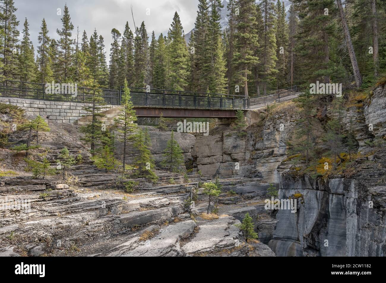 Mistaya Canyon e fiume Mistaya nel Parco Nazionale di Banff, Alberta, Canada Foto Stock
