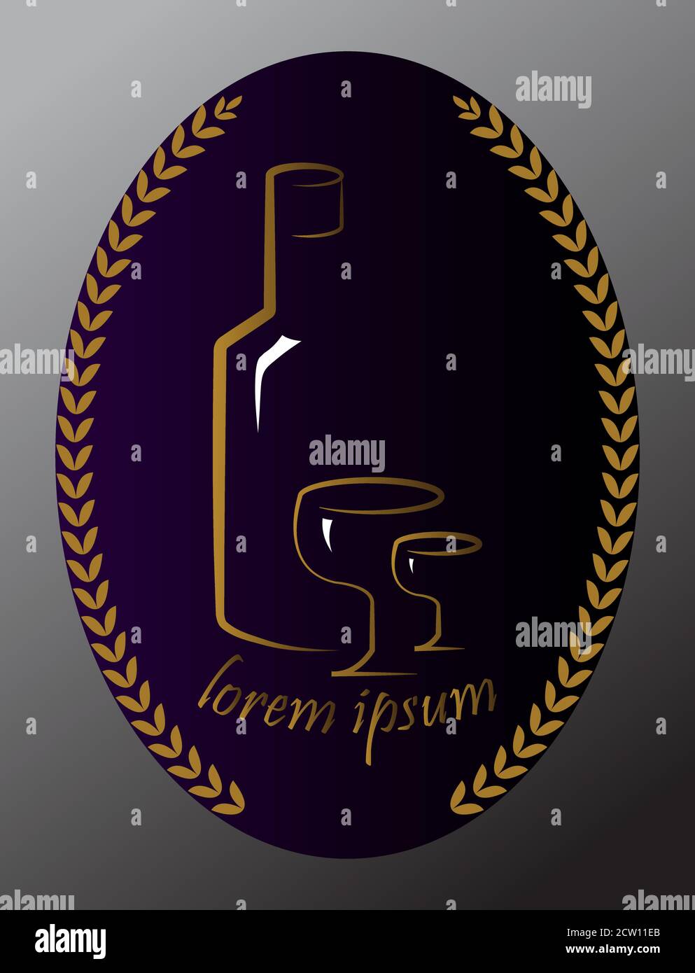 Bicchieri da vino con logo in bottiglia in diverse combinazioni di colori per il marchio di società di alcool o per banner bar o per il menu di hotel card desi Illustrazione Vettoriale