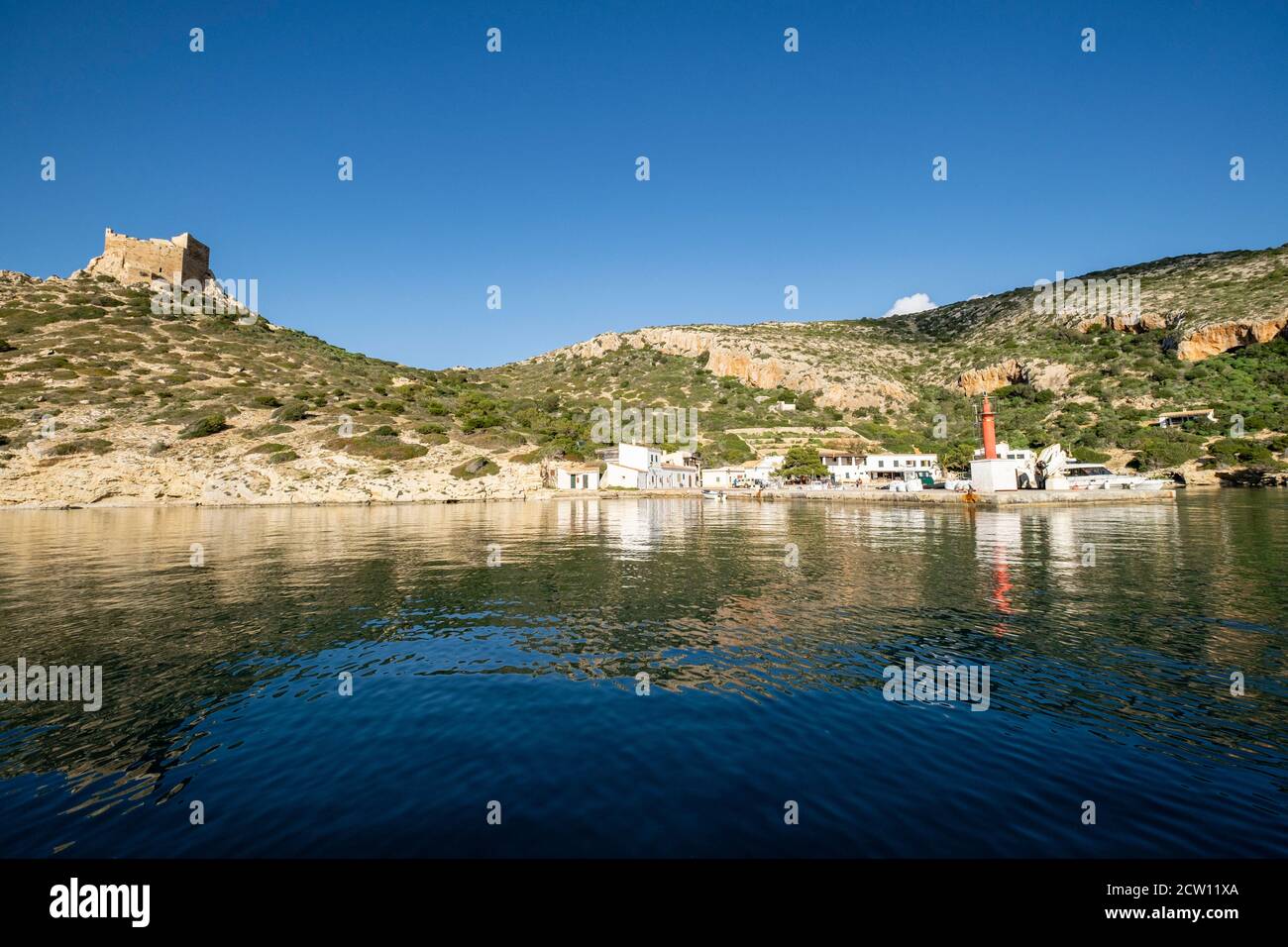 Es Port, puerto de Cabrera, Parque nacional marítimo-terre del Archipiélago de Cabrera, Mallorca, Isole Baleari, Spagna Foto Stock