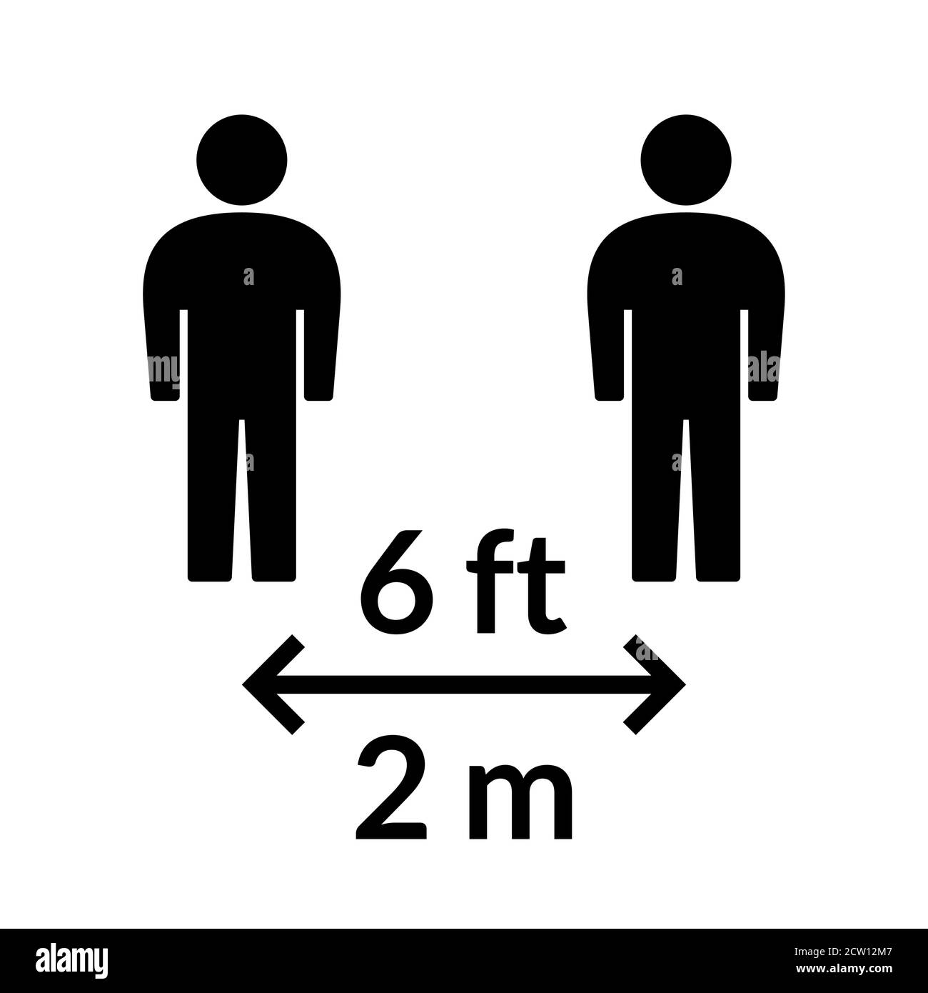 Distanza sociale mantenere la distanza o mantenere una distanza di 6 piedi / 6 piedi o 2 m / 2 metri icona. Immagine vettoriale. Illustrazione Vettoriale