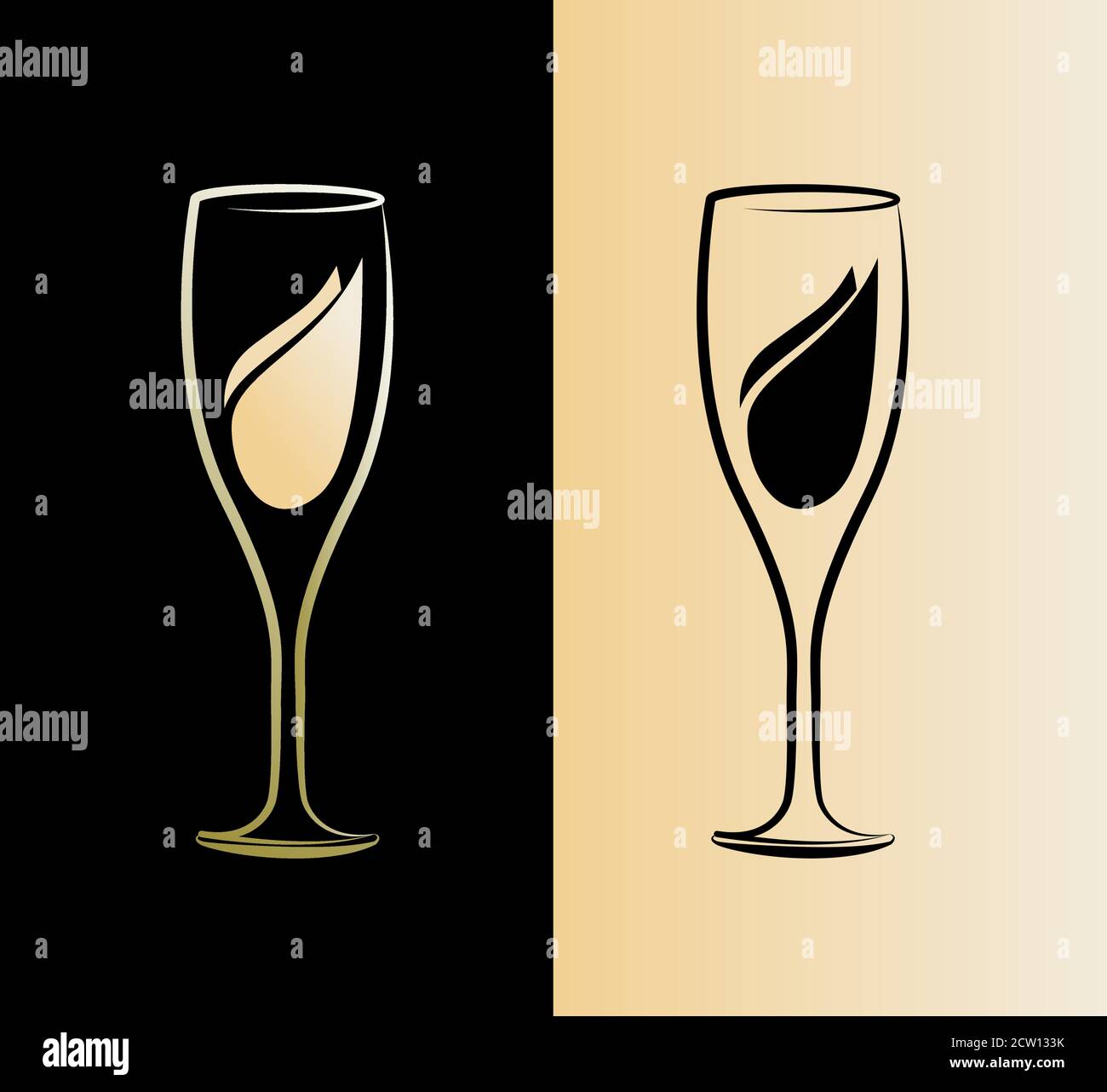 Silhouette champagne vetro vettore. L'immagine può essere utilizzata per la progettazione di siti Web, la creazione di logo e il branding aziendale. Illustrazione Vettoriale