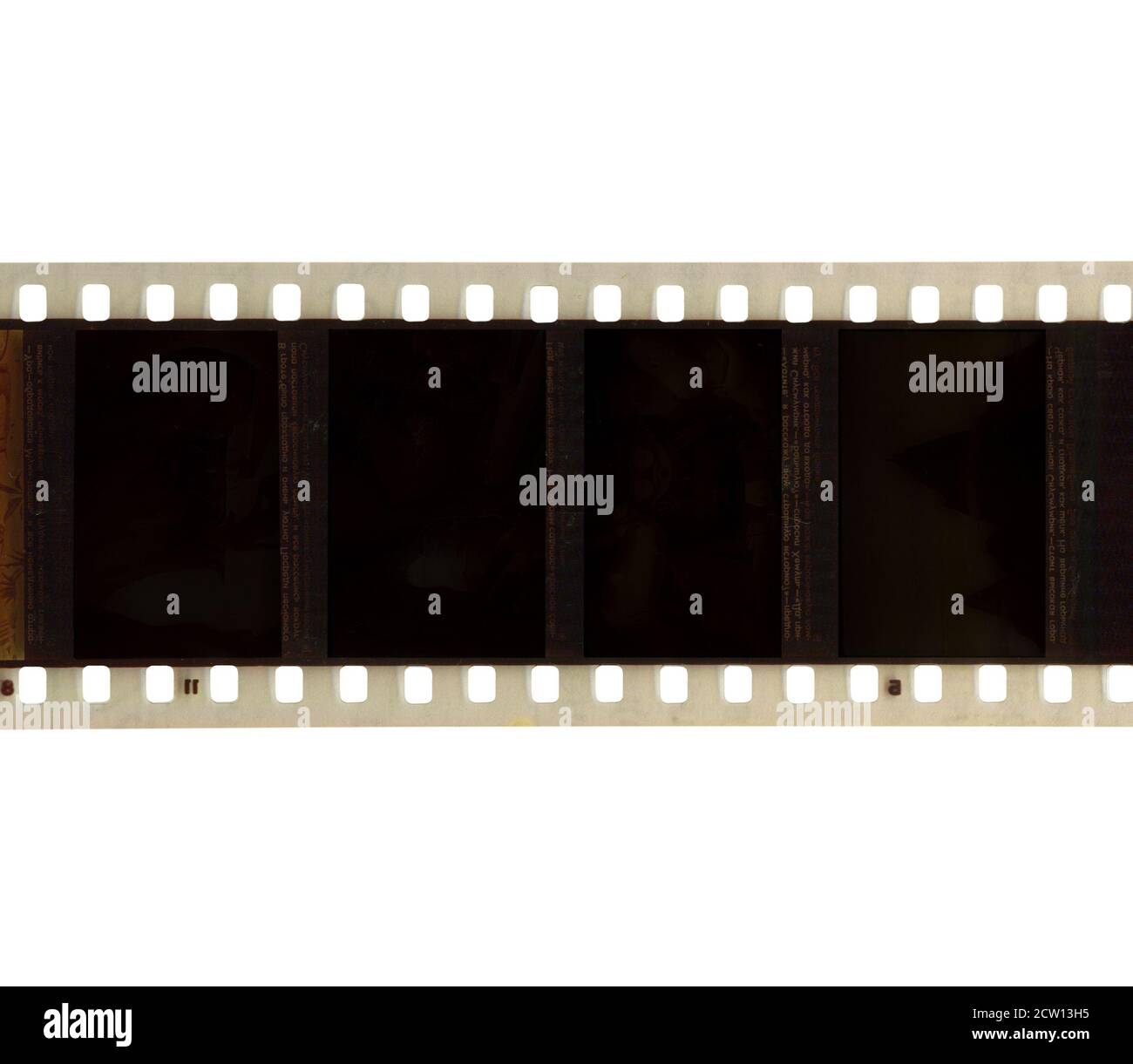 Filmare vecchi telai a striscia negativa isolati su sfondo bianco Foto Stock