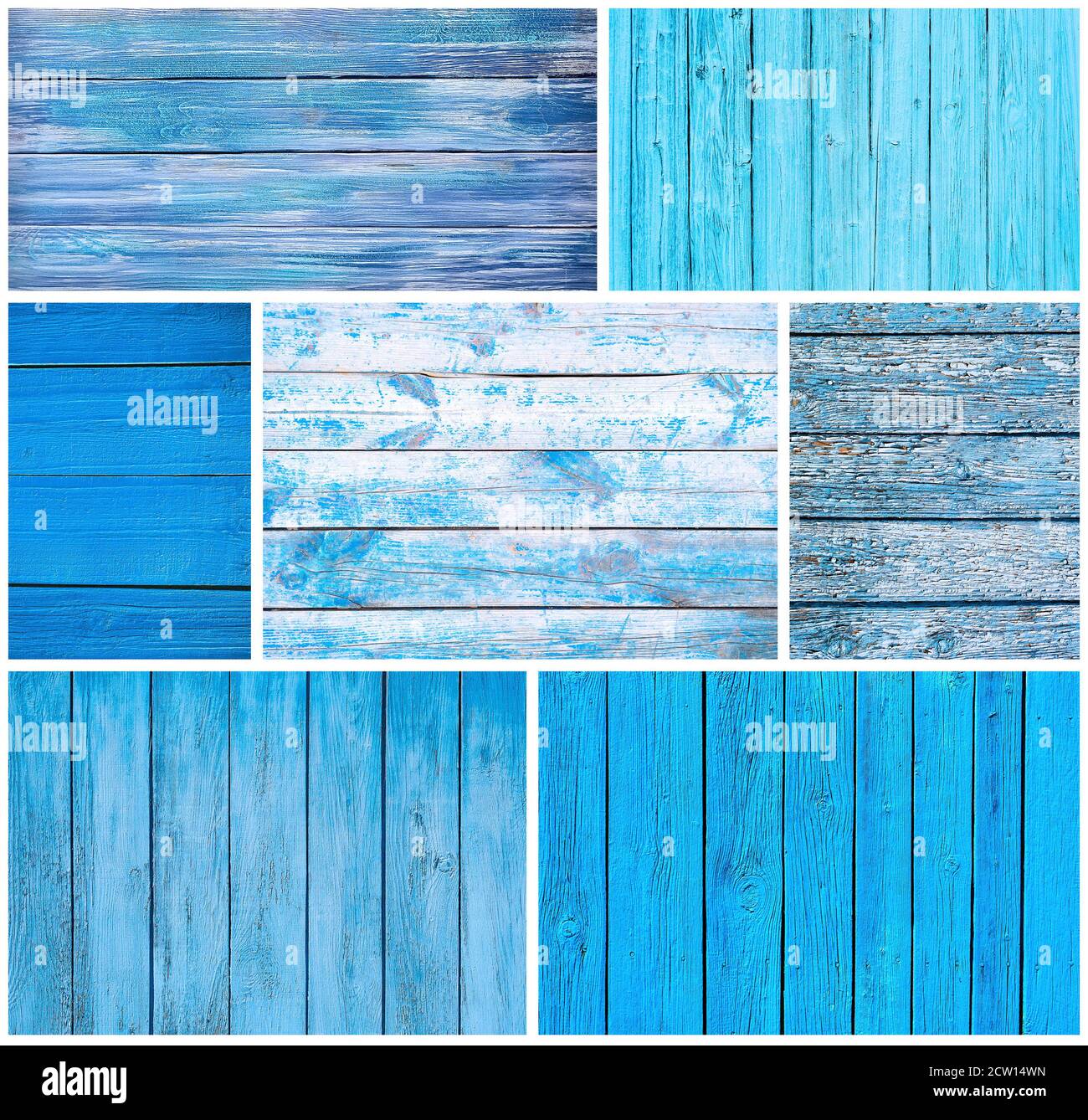 Set di diverse tavole di legno verniciate blu Foto Stock