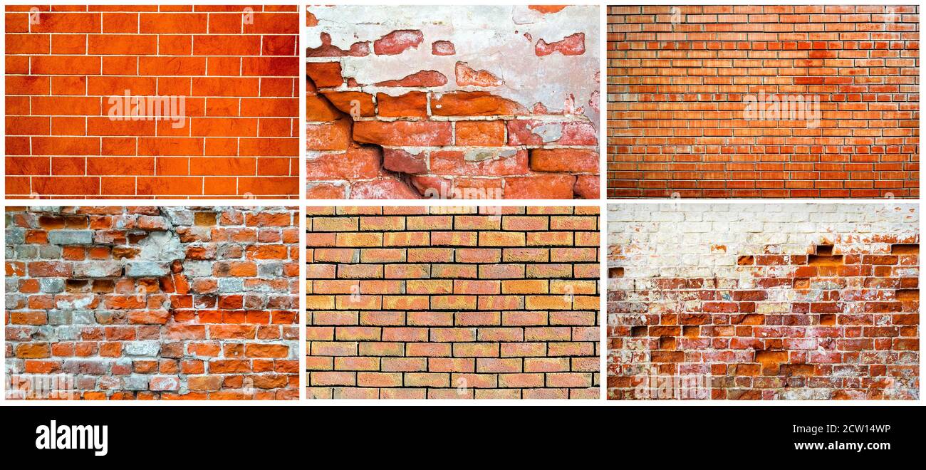 Collezione di collage in mattoni rossi stagionato. Texture ad alta risoluzione per sfondo, poster, ecc. Foto Stock