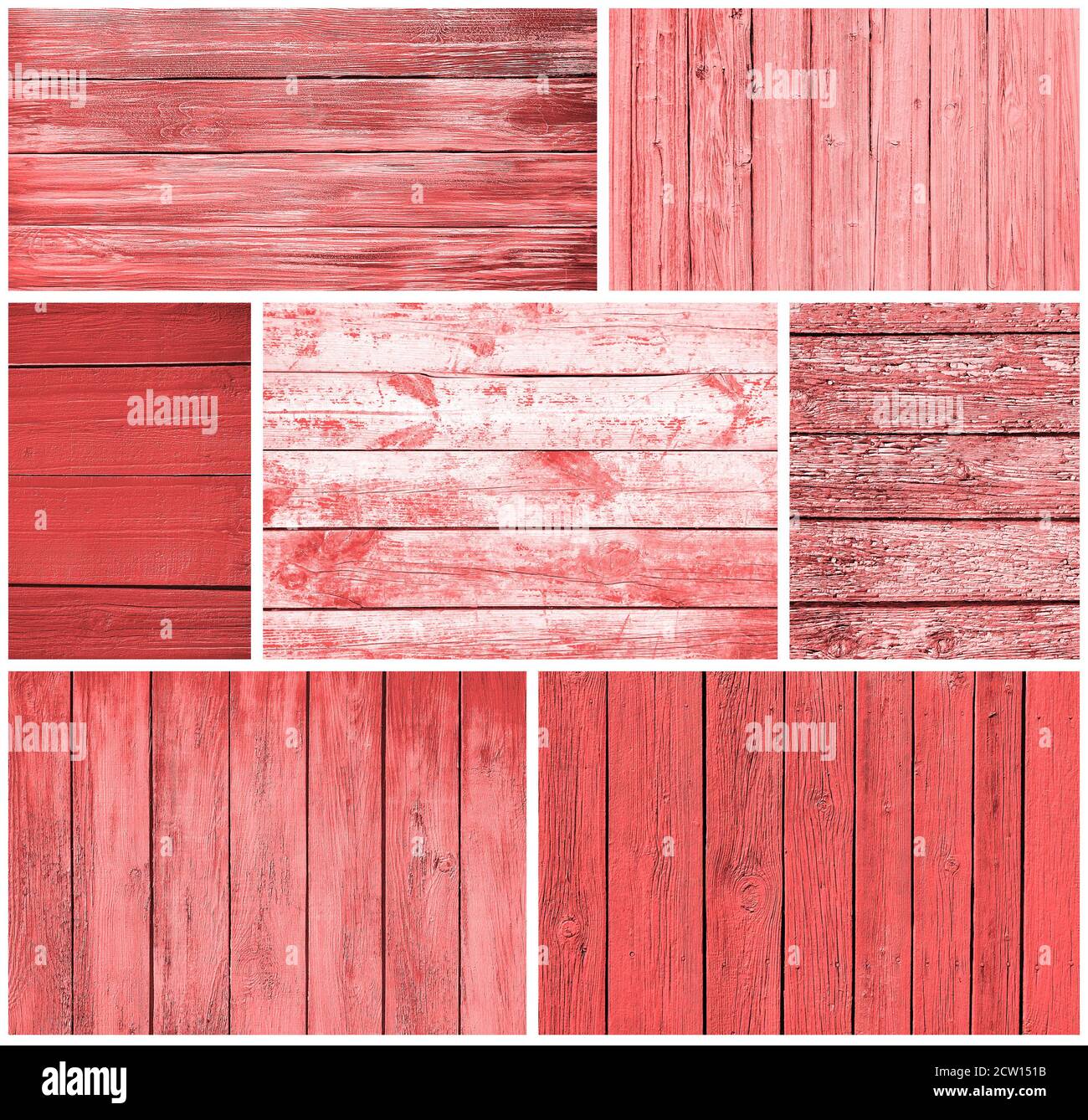 Set di diverse tavole in legno verniciate di rosso Foto Stock