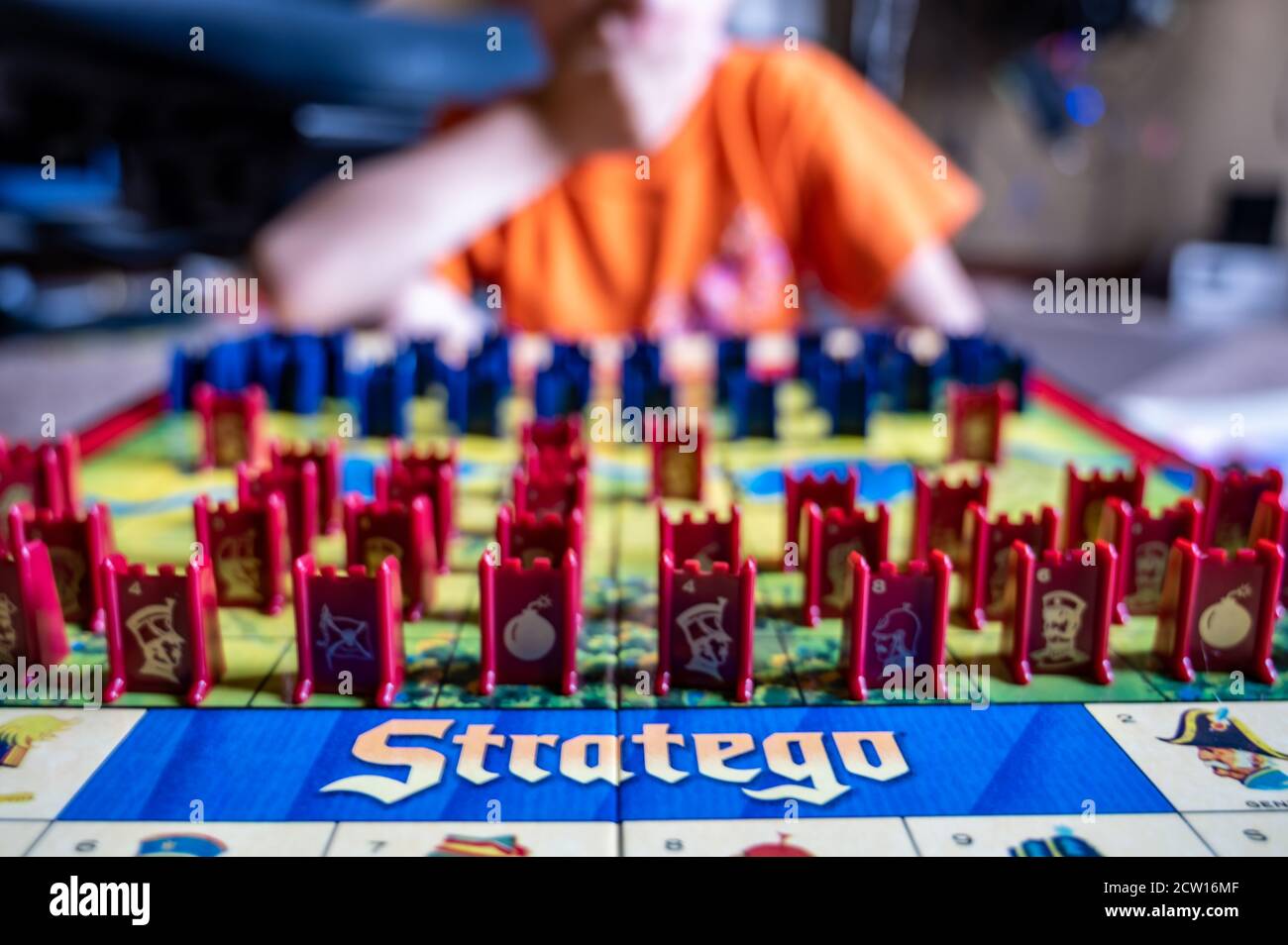 Vista a livello di bordo di gioco da tavolo stategy in azione Foto Stock