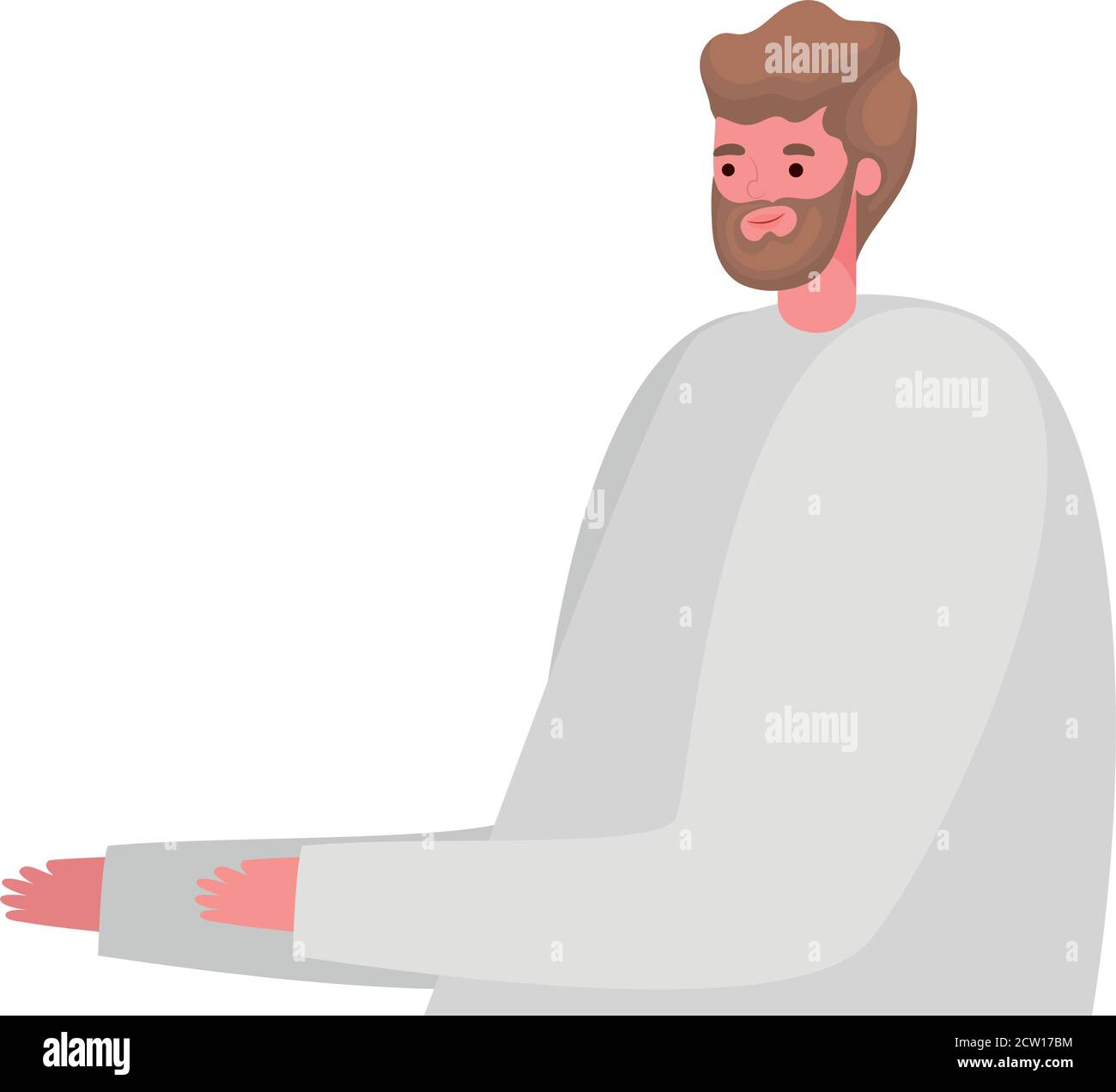 fumetto marrone uomo capelli con barba e bianco pullover vettore design Illustrazione Vettoriale