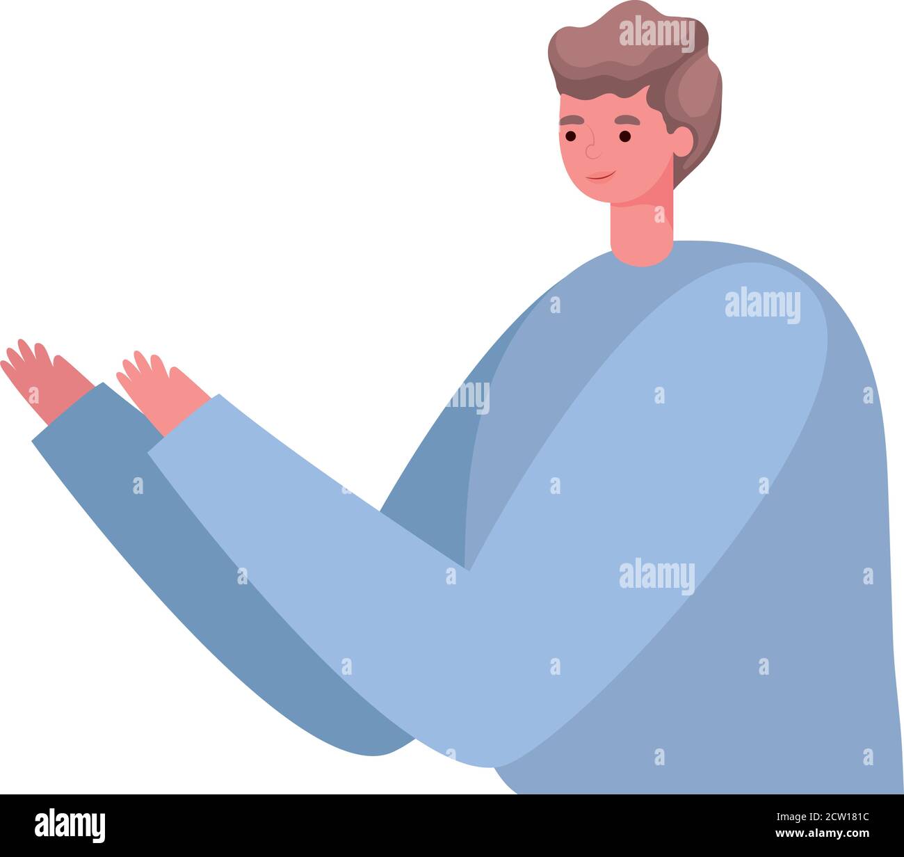 fumetto marrone uomo capelli con disegno vettoriale pullover blu Illustrazione Vettoriale
