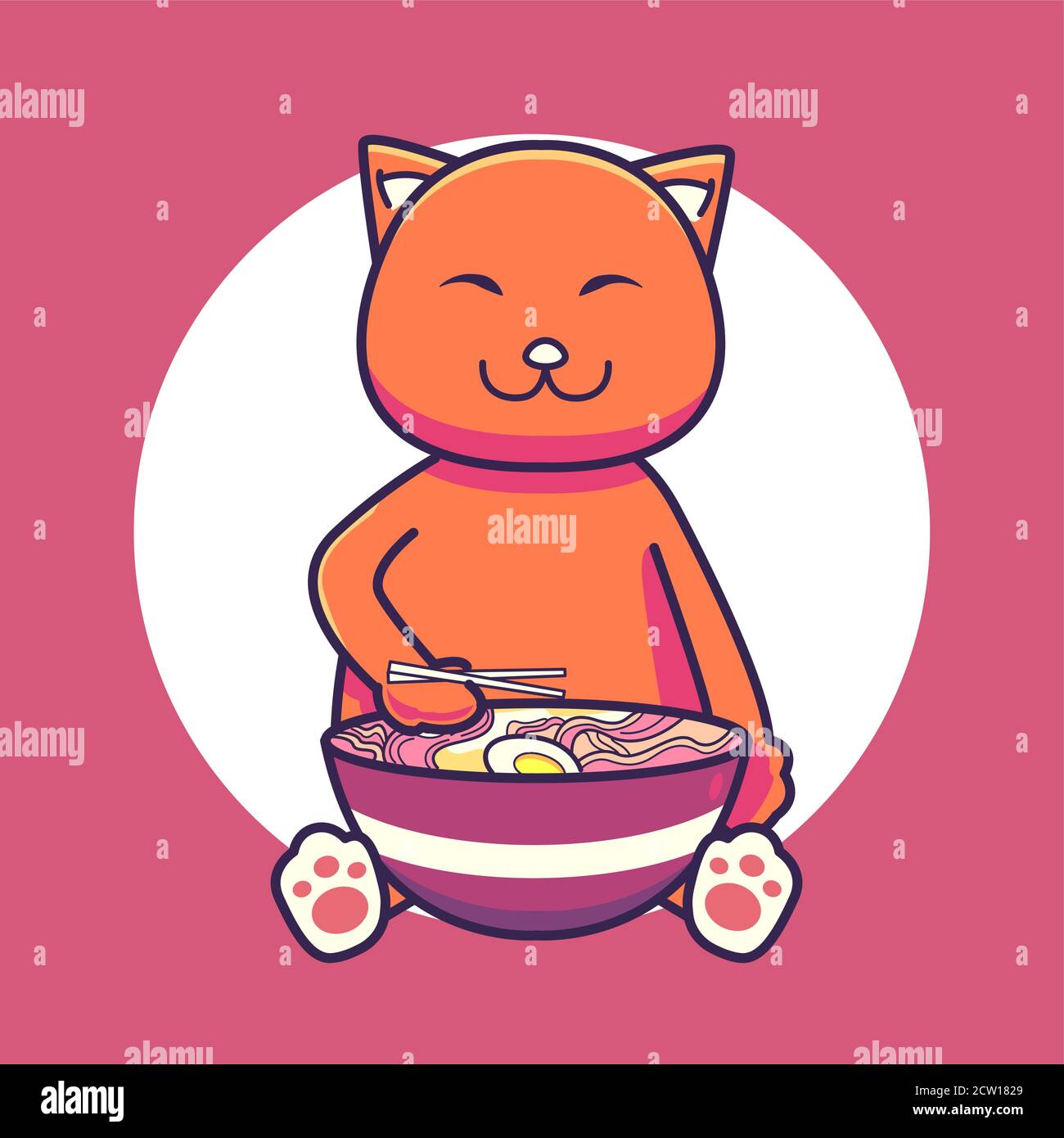 carino gatto sta mangiando noodles. cartoon vettore illustrazione Illustrazione Vettoriale