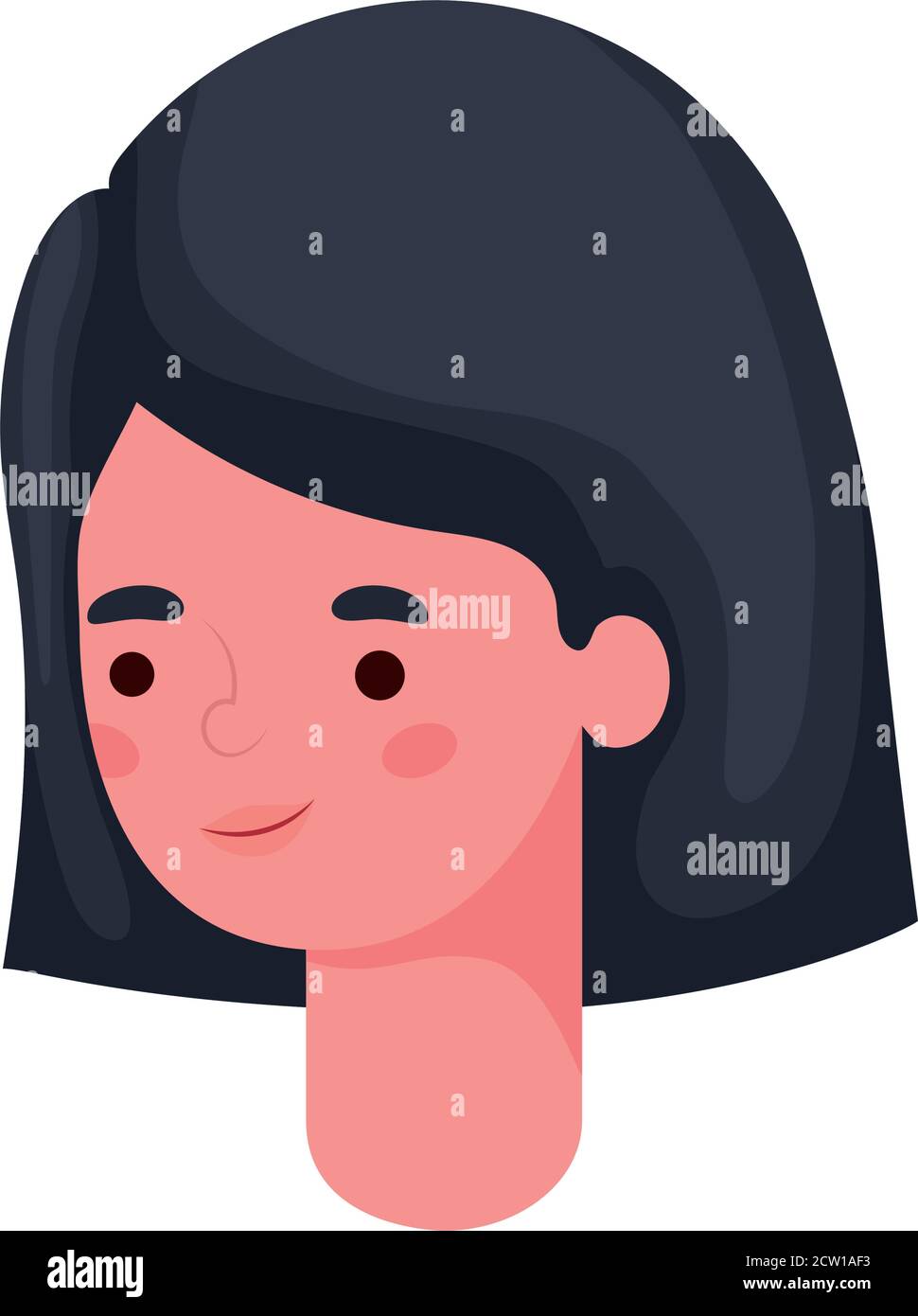 nero e capelli corti donna cartone animato testa disegno vettoriale Illustrazione Vettoriale