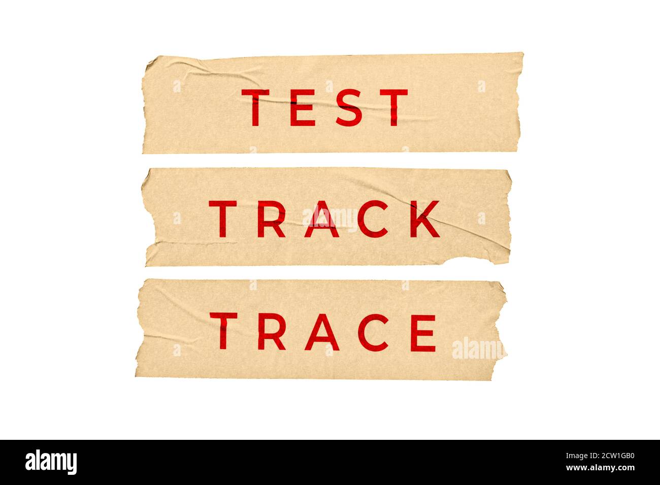 Informazioni su Test Trace Track. Adesivi a nastro con testo isolato su sfondo bianco Foto Stock
