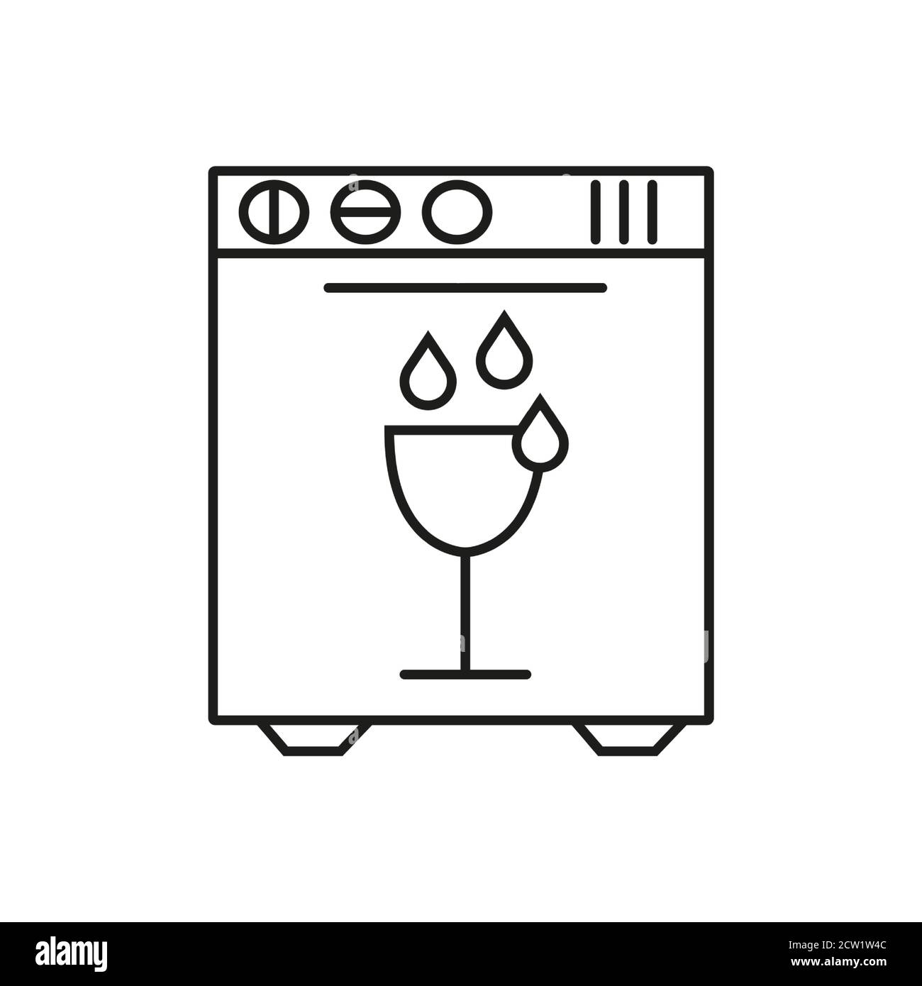 Icona lavastoviglie in stile contorno isolato su sfondo bianco. Illustrazione vettoriale del simbolo della cucina. Illustrazione Vettoriale