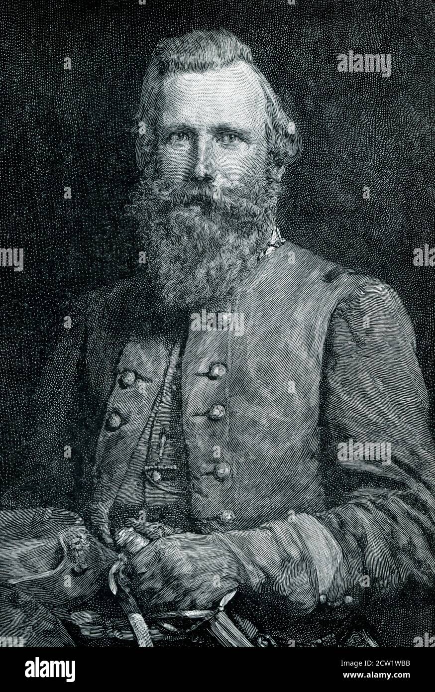 James Ewell Brown 'Jeb' Stuart (6 febbraio 1833 – 12 maggio 1864) è stato un ufficiale dell'esercito degli Stati Uniti della Virginia che divenne un generale dell'esercito degli Stati confederati durante la guerra civile americana. Era conosciuto ai suoi amici come 'Jeb', dalle iniziali dei suoi nomi dati. Foto Stock