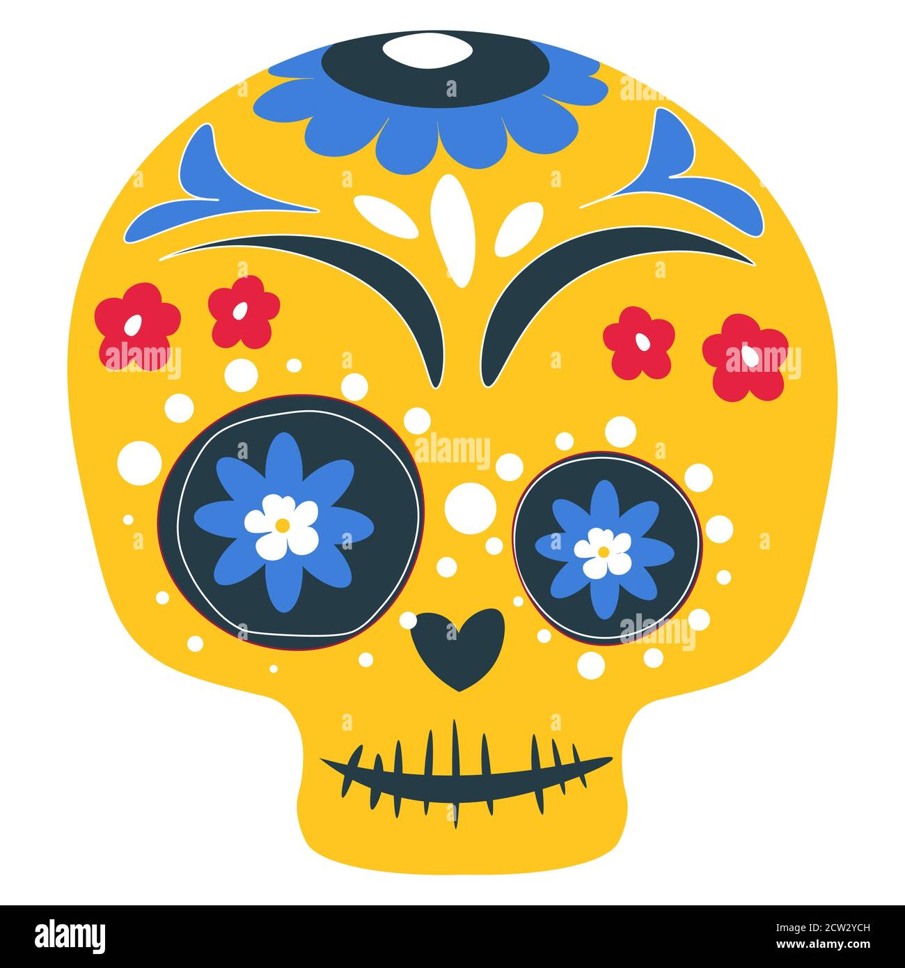 Dia de los muertos, teschio dipinto con ornamenti Illustrazione Vettoriale