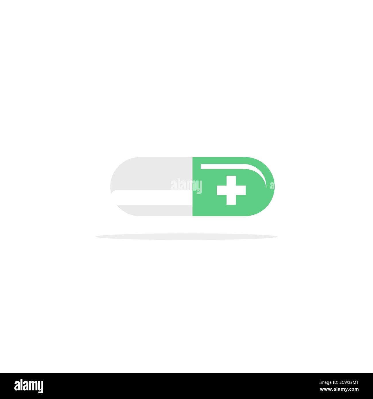 Il disegno del logo del vettore di illustrazione del medico più della capsula per l'assistenza sanitaria. Illustrazione Vettoriale