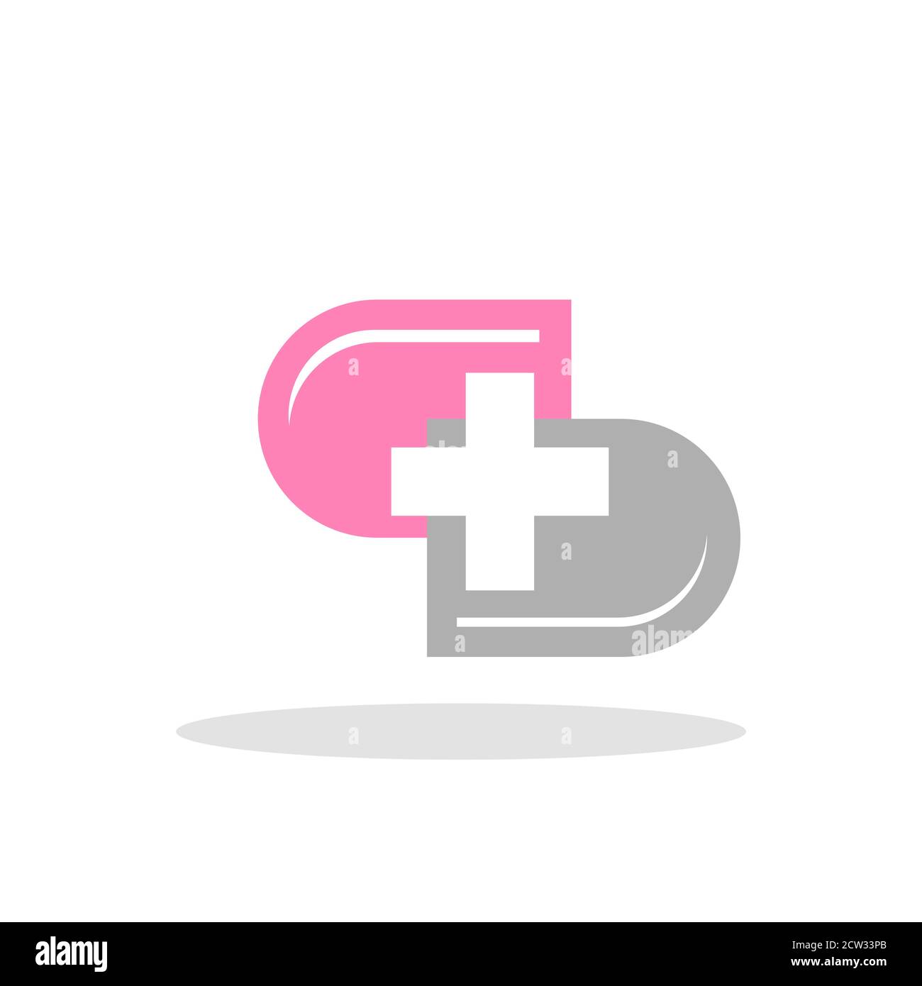 Il disegno del logo del vettore di illustrazione del medico più della capsula per l'assistenza sanitaria. Illustrazione Vettoriale